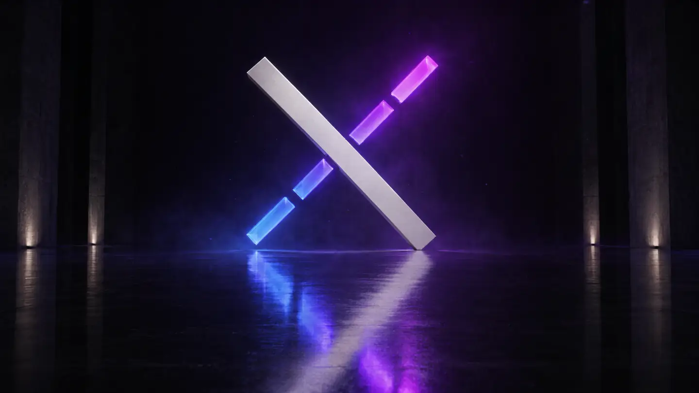 Lichtskulptur des TEHX-X in einer dunklen Halle